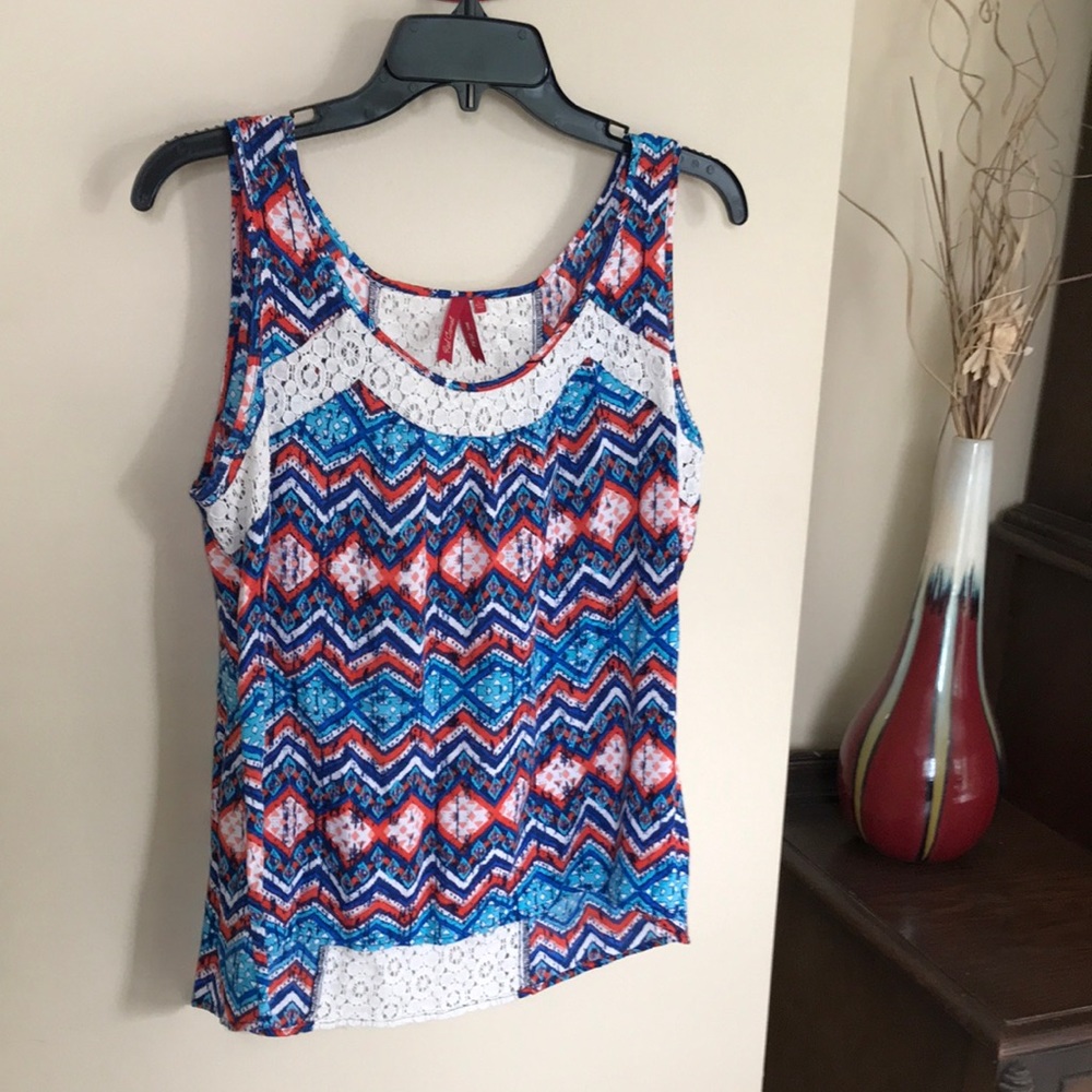Red Camel Multicolored Tank Top With Lace Details Size Large